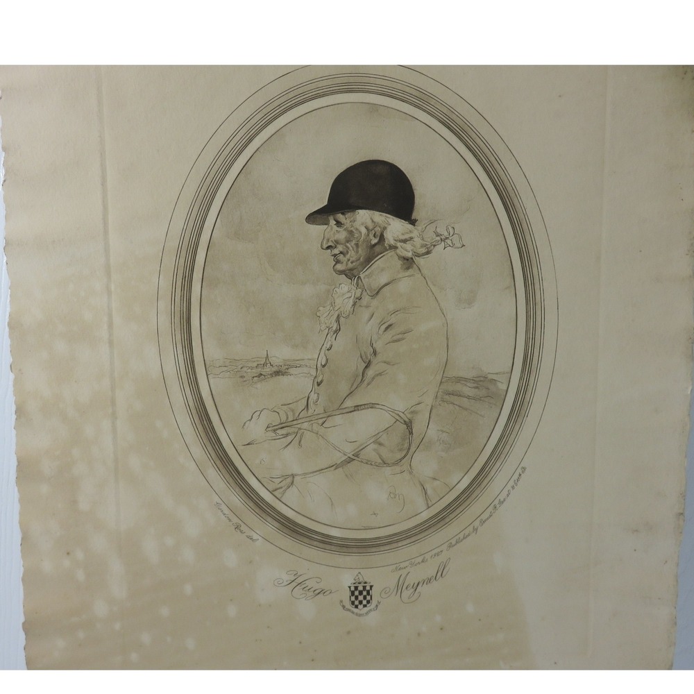 Hugo Meynell Gordon Ross 1925 Antique Fox Hunting Etching Print Ernest R Gee NY
